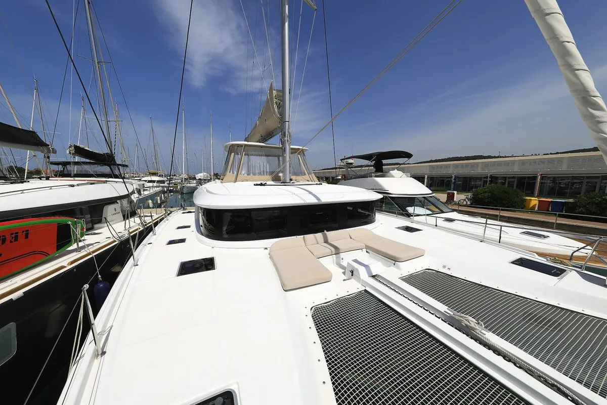 Deck of Panos, a Lagoon 46 catamaran at Sukošan, Croatia