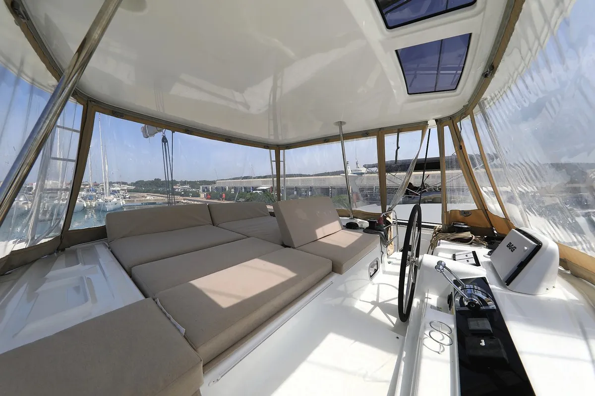 Cockpit of Panos, a Lagoon 46 catamaran at Sukošan, Croatia