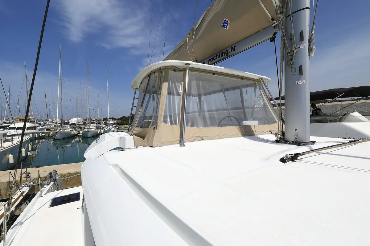 Deck of Panos, a Lagoon 46 catamaran at Sukošan, Croatia