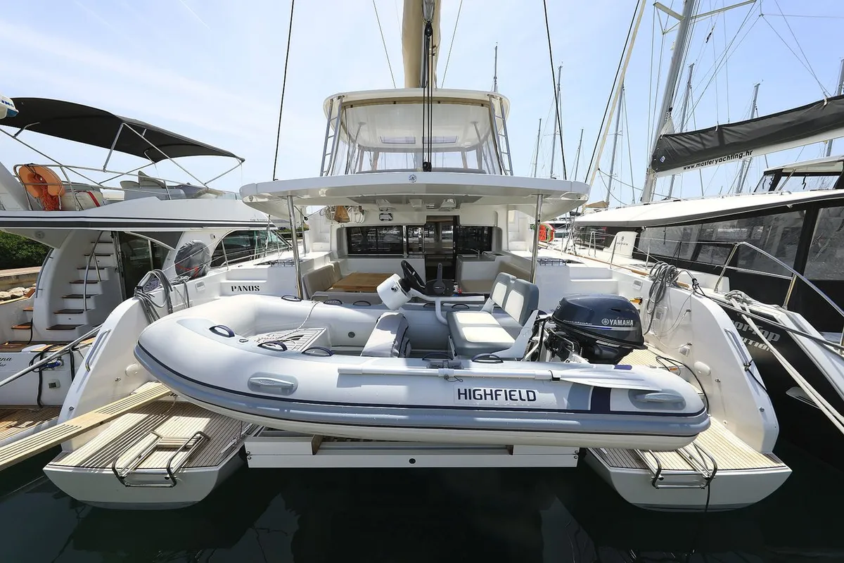 Exterior view of Panos, a Lagoon 46 catamaran at Sukošan, Croatia