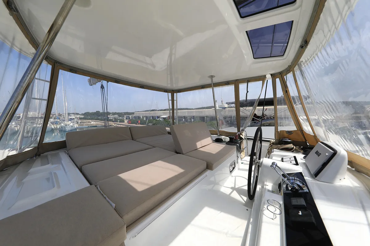 Cockpit of Panos, a Lagoon 46 catamaran at Sukošan, Croatia