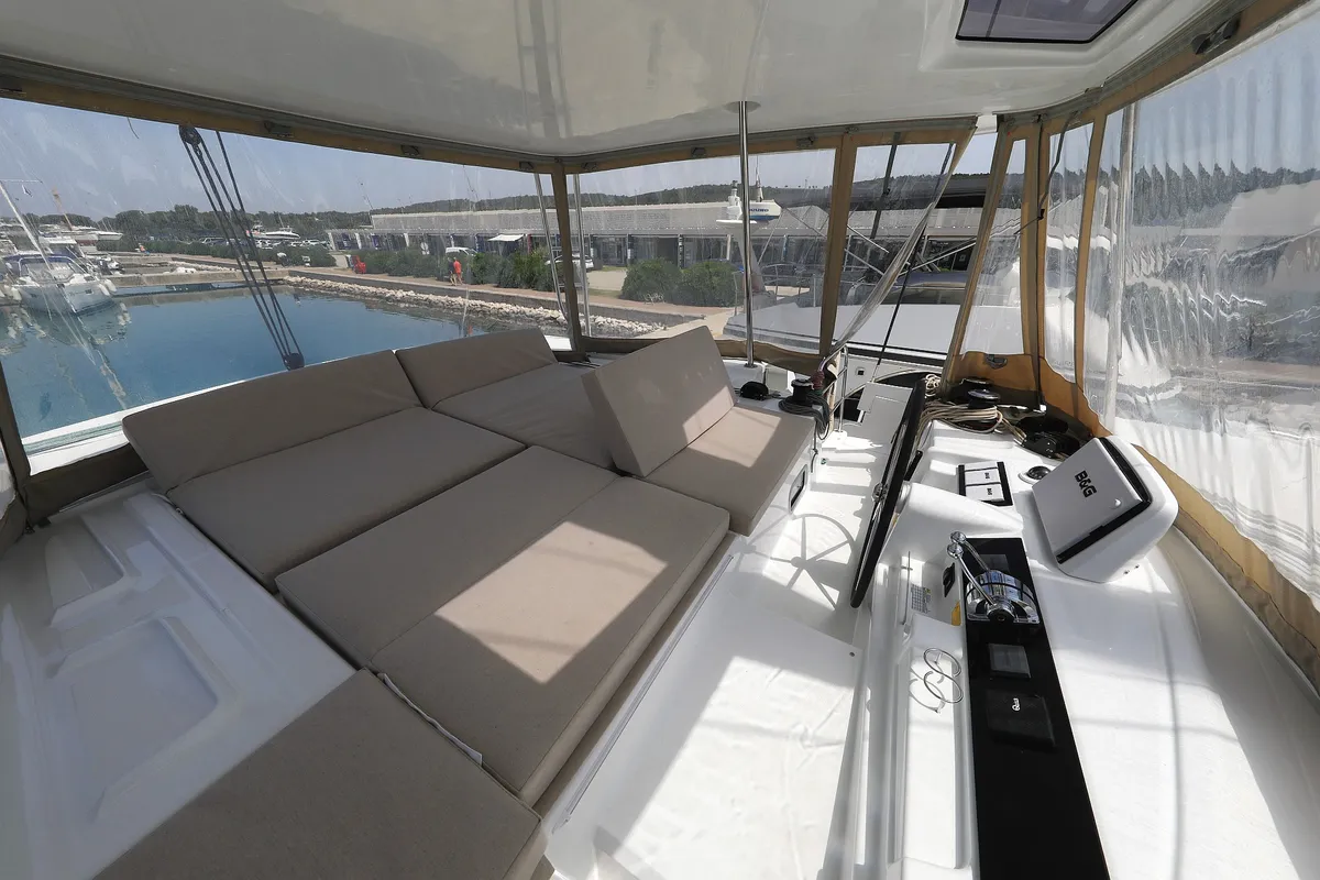 Cockpit of Panos, a Lagoon 46 catamaran at Sukošan, Croatia