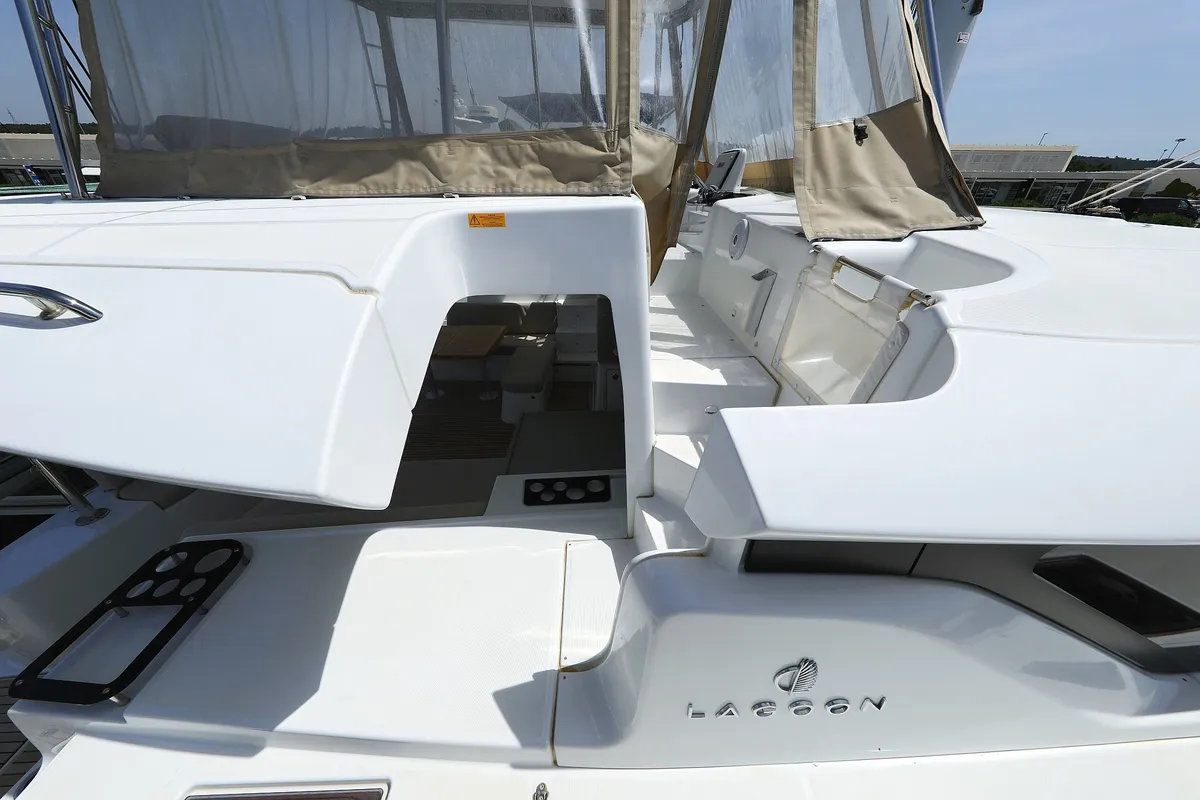 Exterior view of Panos, a Lagoon 46 catamaran at Sukošan, Croatia