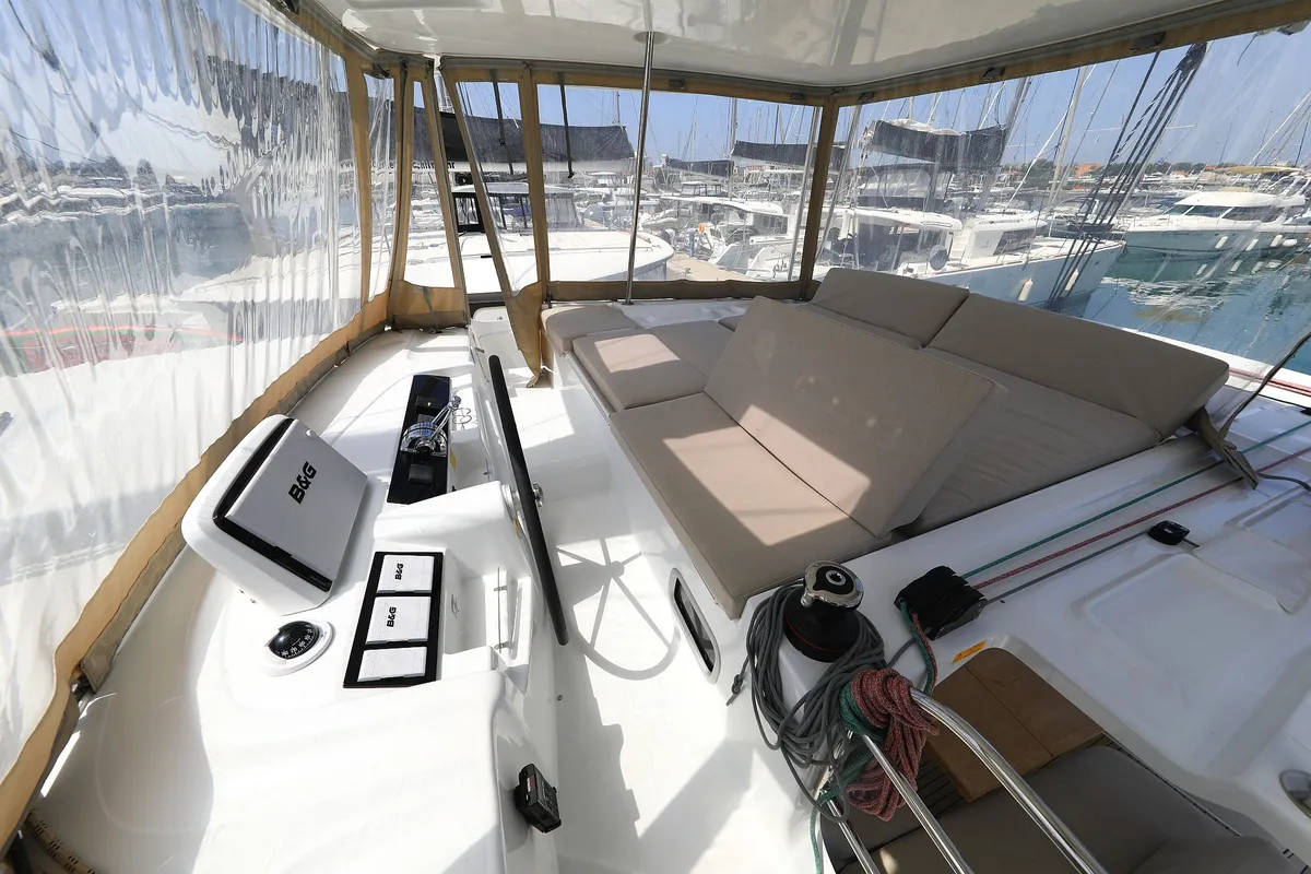 Cockpit of Panos, a Lagoon 46 catamaran at Sukošan, Croatia