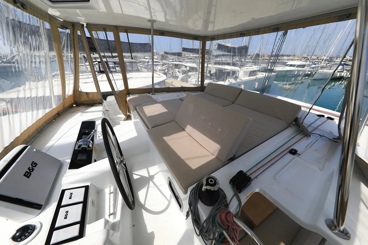 Cockpit of Panos, a Lagoon 46 catamaran at Sukošan, Croatia