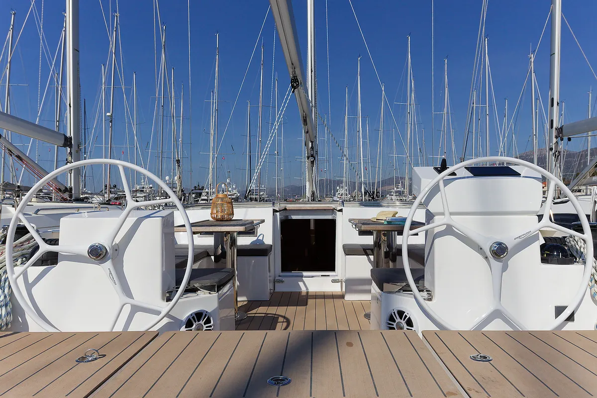 Cockpit of Mathilda, a Bavaria C50 Style sailboat at Grad Kaštela, Croatia