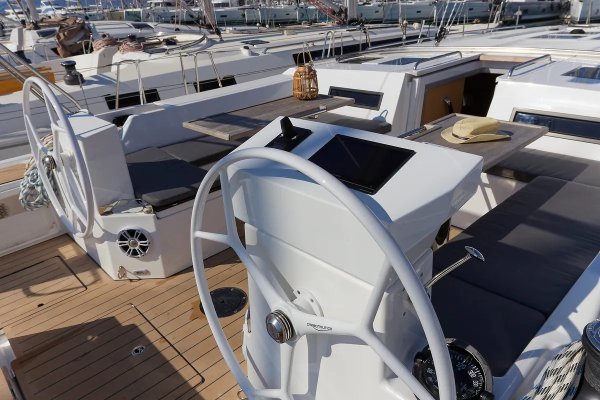 Cockpit of Mathilda, a Bavaria C50 Style sailboat at Grad Kaštela, Croatia