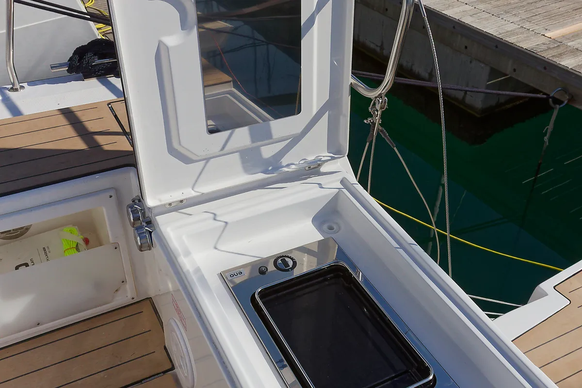 Deck of Mathilda, a Bavaria C50 Style sailboat at Grad Kaštela, Croatia