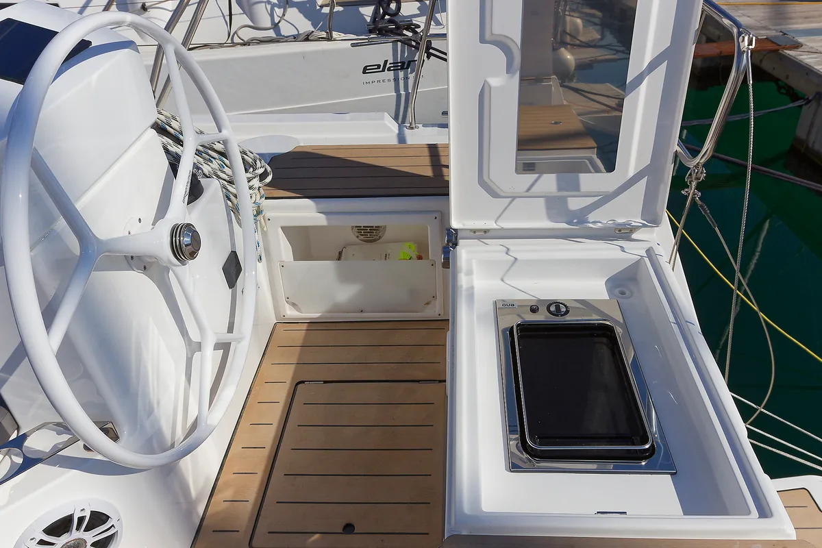 Deck of Mathilda, a Bavaria C50 Style sailboat at Grad Kaštela, Croatia