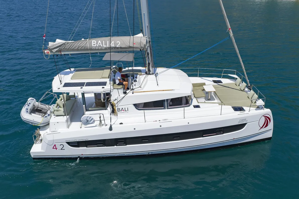 Exterior view of Chèrie, a Bali 4.2 catamaran at Dubrovnik, Croatia