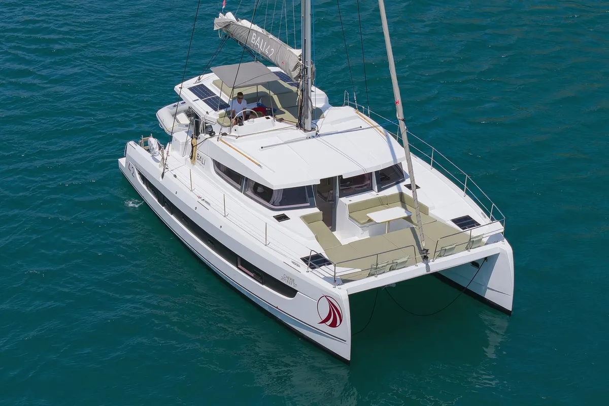 Exterior view of Chèrie, a Bali 4.2 catamaran at Dubrovnik, Croatia