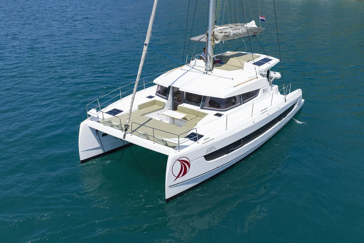 Exterior view of Chèrie, a Bali 4.2 catamaran at Dubrovnik, Croatia