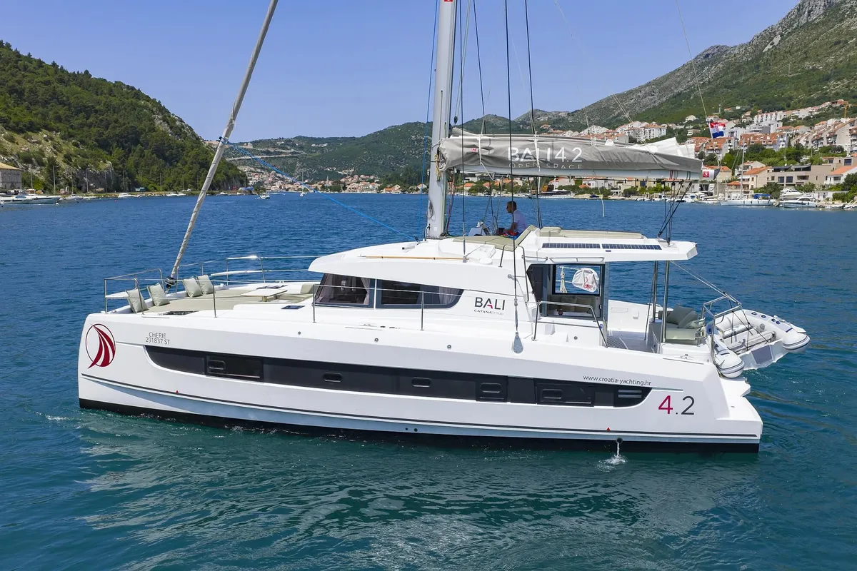 Exterior view of Chèrie, a Bali 4.2 catamaran at Dubrovnik, Croatia