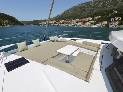 Deck of Chèrie, a Bali 4.2 catamaran at Dubrovnik, Croatia