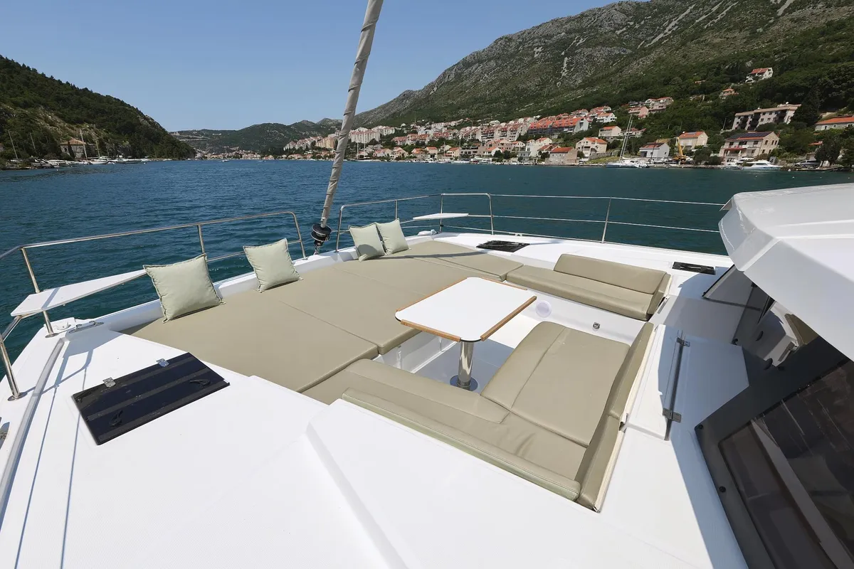 Deck of Chèrie, a Bali 4.2 catamaran at Dubrovnik, Croatia