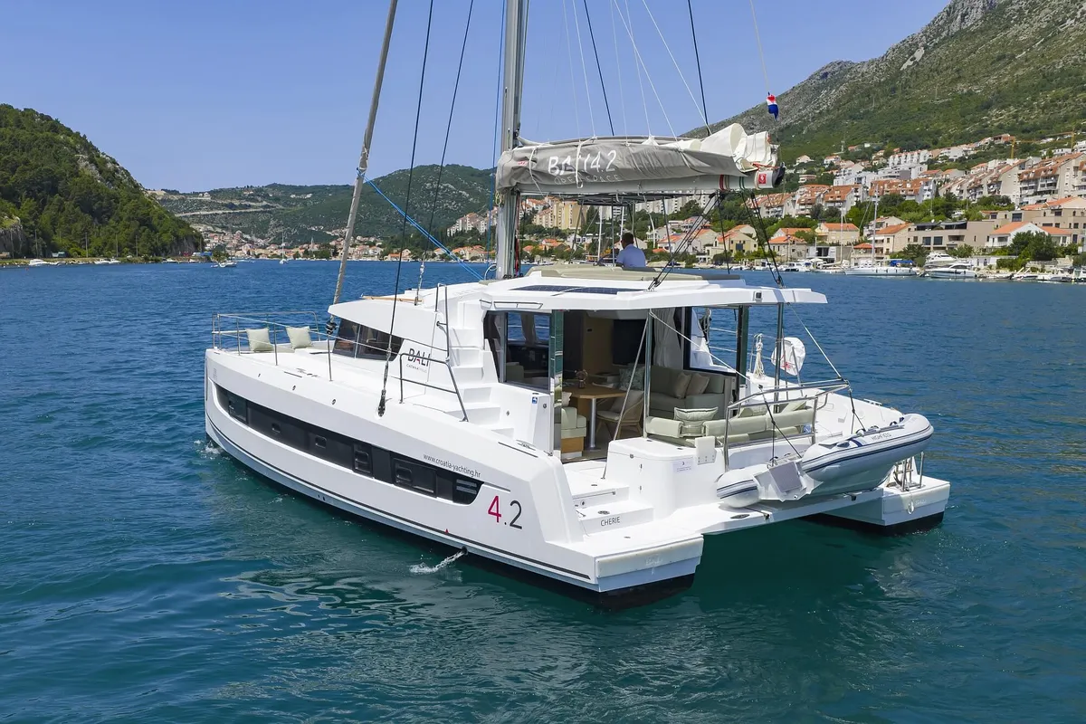 Exterior view of Chèrie, a Bali 4.2 catamaran at Dubrovnik, Croatia