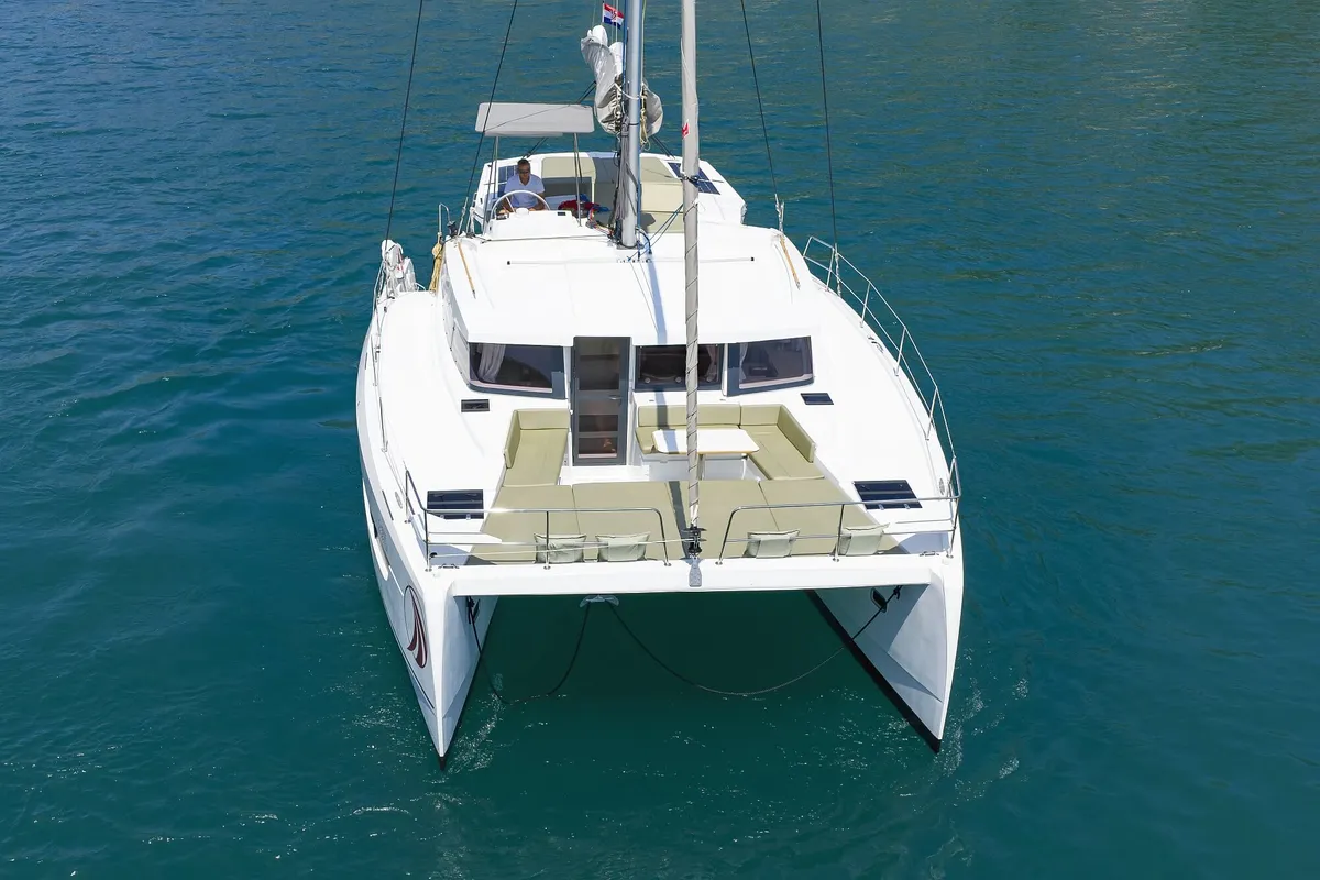 Exterior view of Chèrie, a Bali 4.2 catamaran at Dubrovnik, Croatia