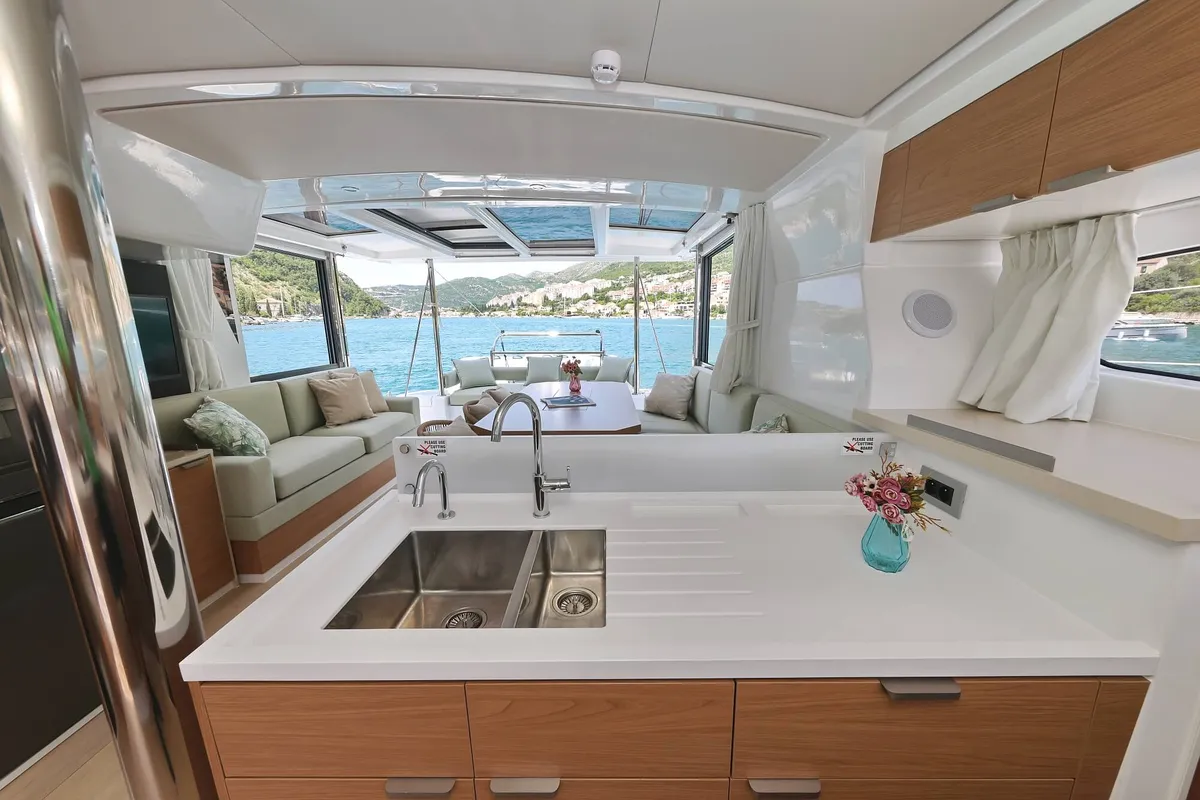 Galley of Chèrie, a Bali 4.2 catamaran at Dubrovnik, Croatia