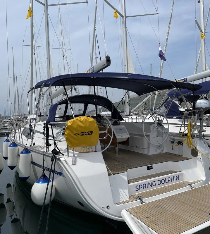 Deck of Spring Dolphin, a Bavaria Cruiser 46 sailboat at Split, Croatia