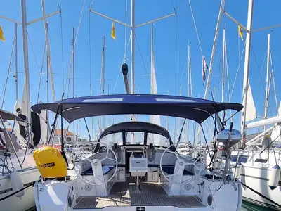 Cockpit of Spring Dolphin, a Bavaria Cruiser 46 sailboat at Split, Croatia