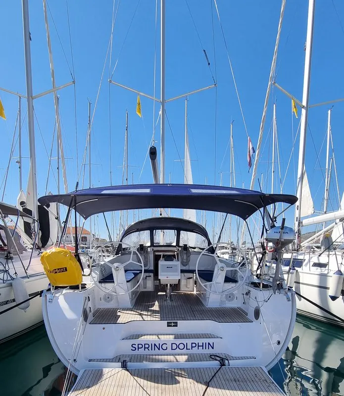 Cockpit of Spring Dolphin, a Bavaria Cruiser 46 sailboat at Split, Croatia