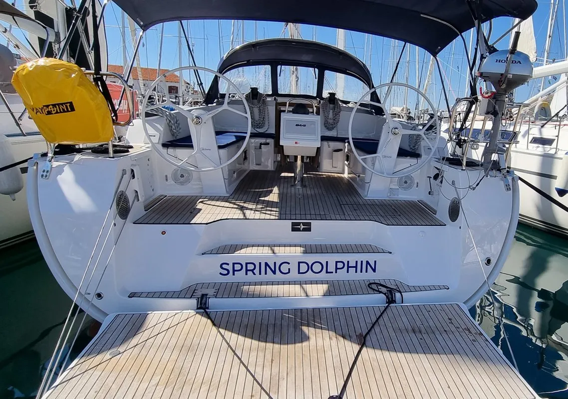 Exterior view of Spring Dolphin, a Bavaria Cruiser 46 sailboat at Split, Croatia