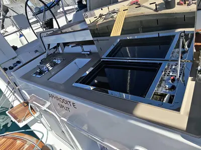 Deck of Aphrodite, a Dufour 54 sailboat at Seget Donji, Croatia