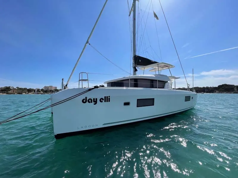 Exterior view of DayElli, a Lagoon 42 catamaran at Felanitx, Spain