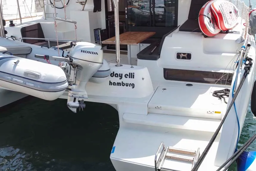Exterior view of DayElli, a Lagoon 42 catamaran at Felanitx, Spain