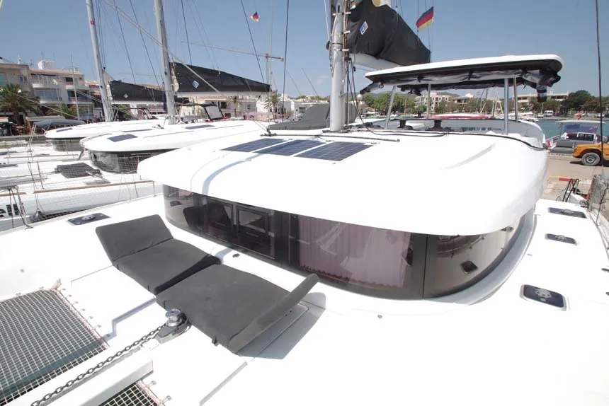 Deck of DayElli, a Lagoon 42 catamaran at Felanitx, Spain