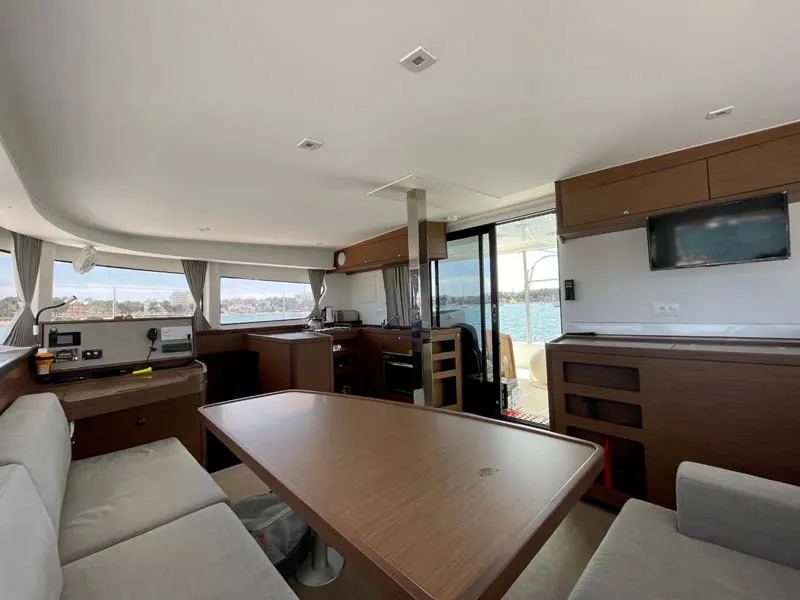 Salon of DayElli, a Lagoon 42 catamaran at Felanitx, Spain