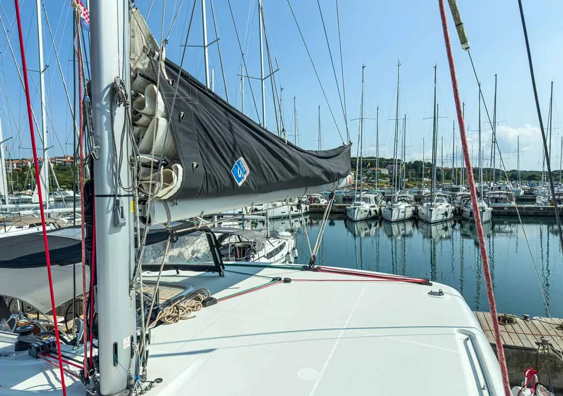 Deck of Blue, a Lagoon 40 catamaran at Grad Pula, Croatia