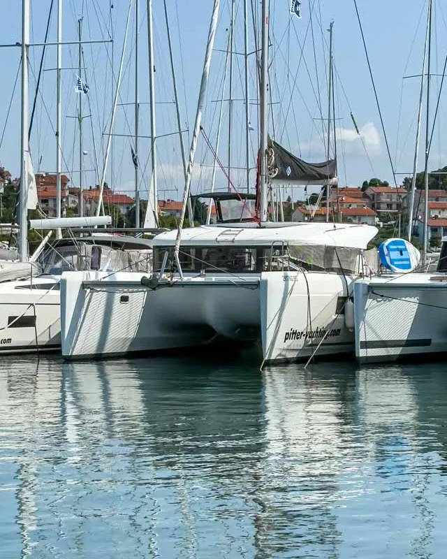 Exterior view of Blue, a Lagoon 40 catamaran at Grad Pula, Croatia