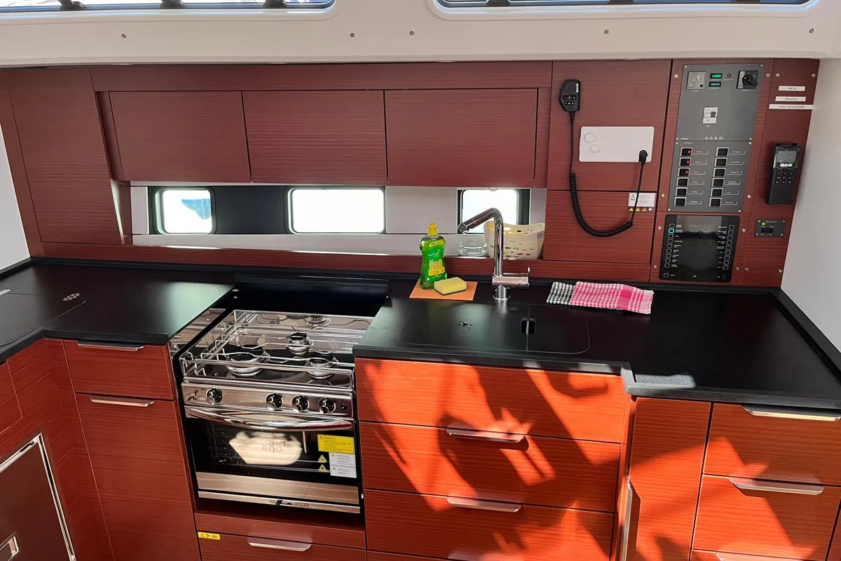 Galley of Riesling, a Hanse 460 sailboat at Seget Donji, Croatia