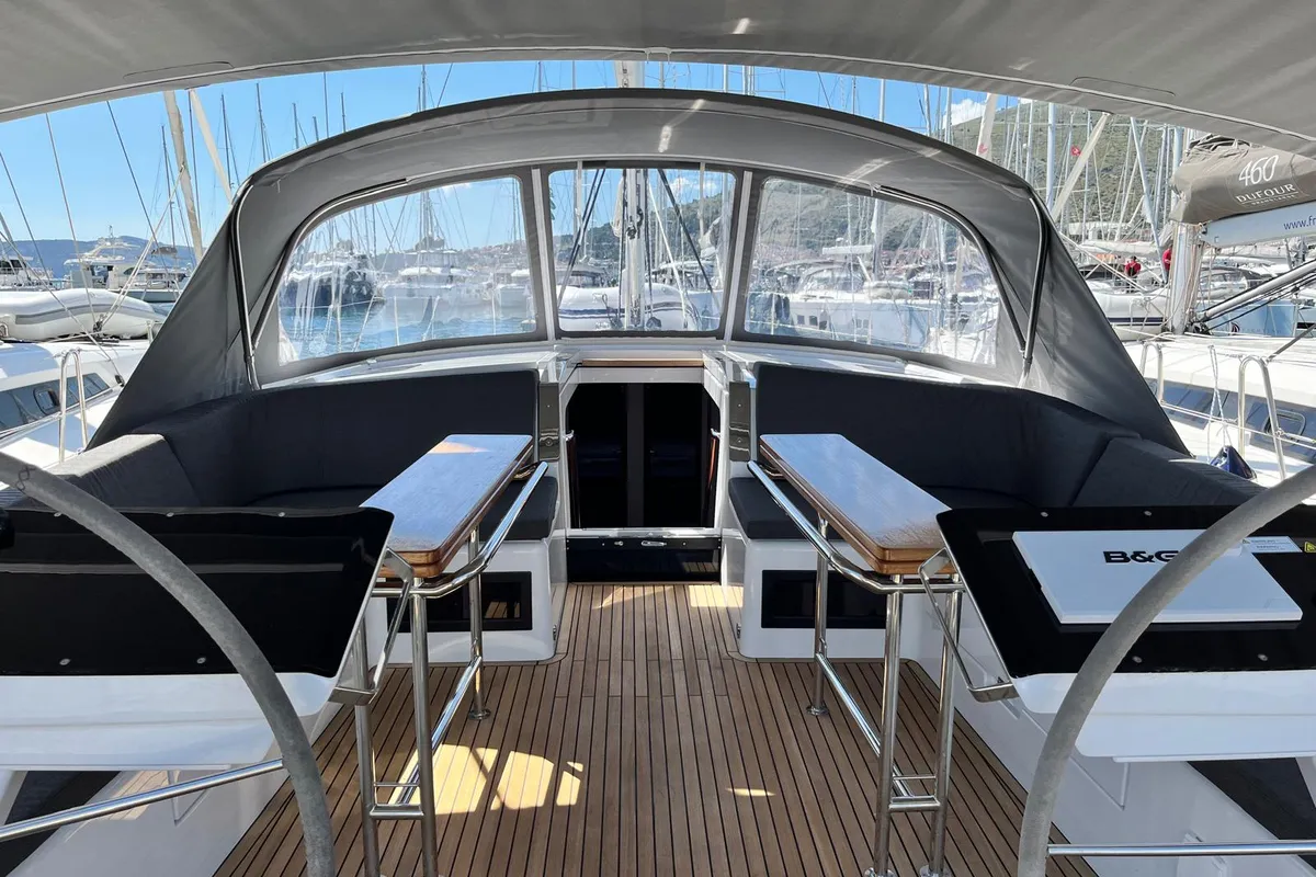 Cockpit of Riesling, a Hanse 460 sailboat at Seget Donji, Croatia
