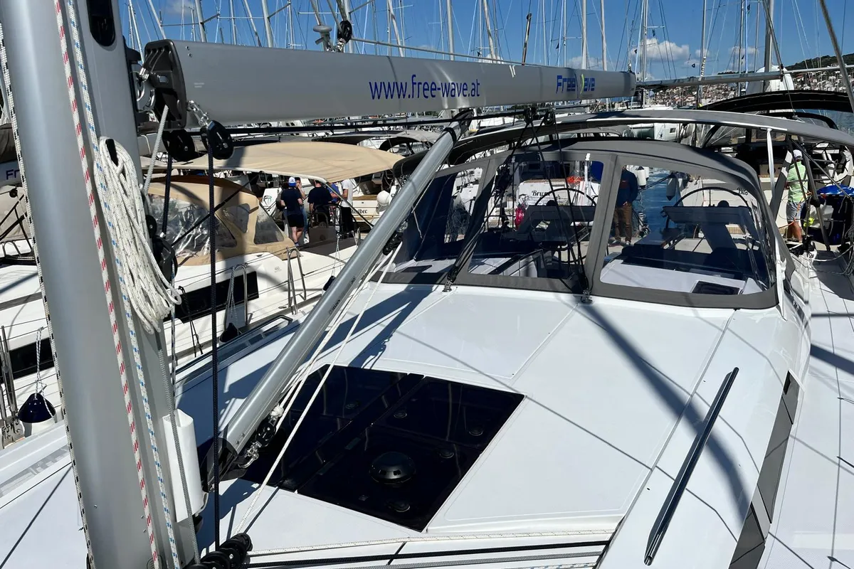 Deck of Riesling, a Hanse 460 sailboat at Seget Donji, Croatia
