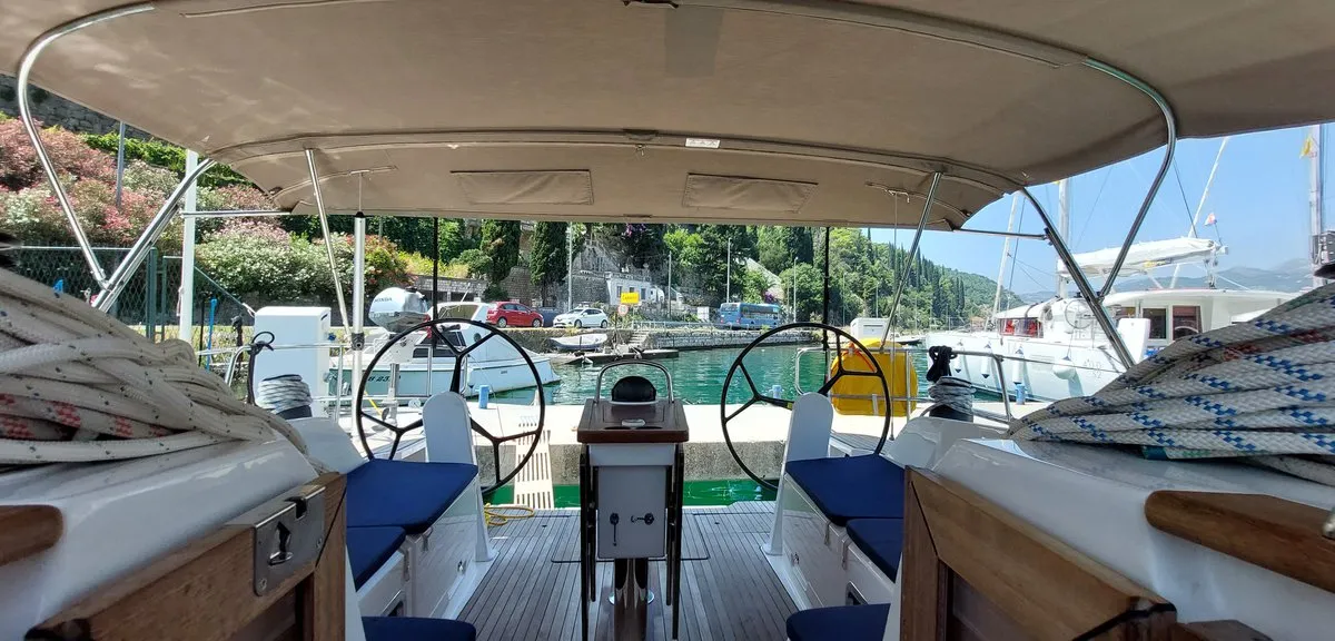Cockpit of Sunny Point, a Bavaria Cruiser 46 sailboat at Dubrovnik, Croatia