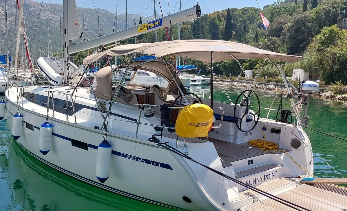 Exterior view of Sunny Point, a Bavaria Cruiser 46 sailboat at Dubrovnik, Croatia