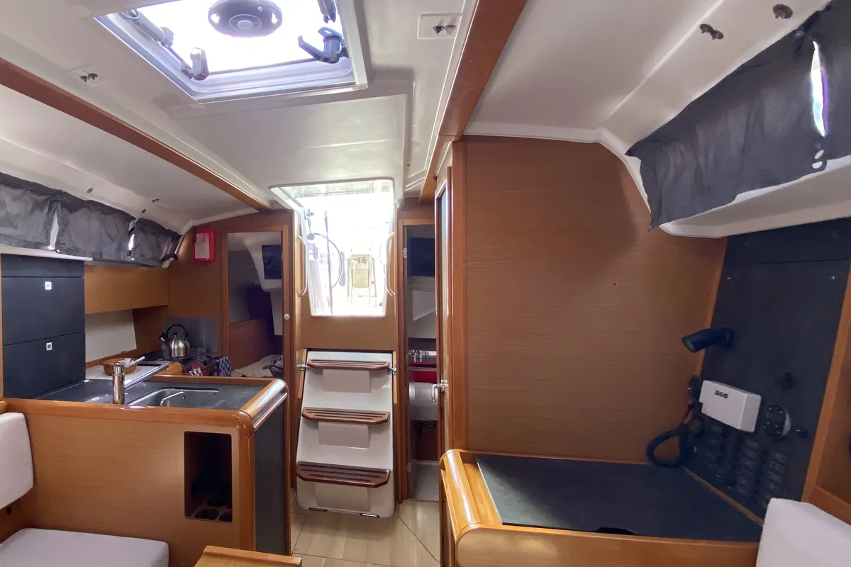 Galley of Blue Dreams, a Jeanneau Sun Odyssey 349 sailboat at Fethiye, Turkey