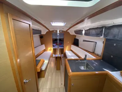 Salon of Blue Dreams, a Jeanneau Sun Odyssey 349 sailboat at Fethiye, Turkey