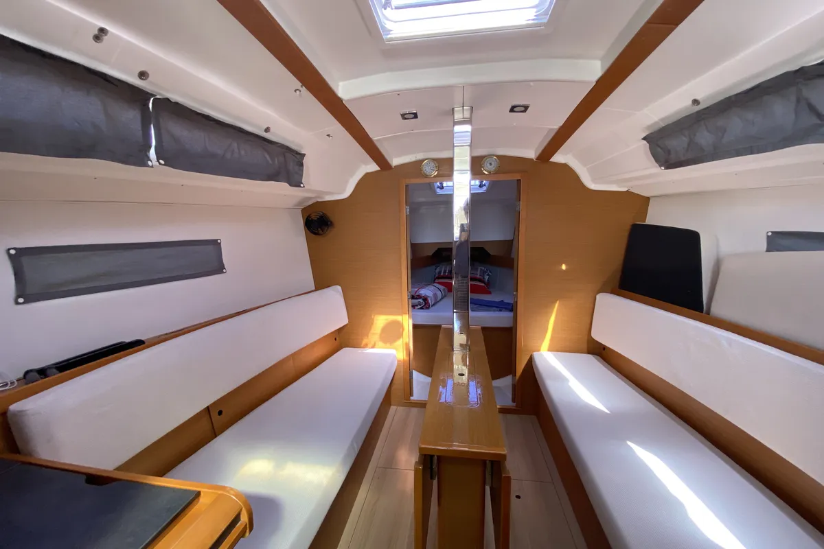 Salon of Blue Dreams, a Jeanneau Sun Odyssey 349 sailboat at Fethiye, Turkey