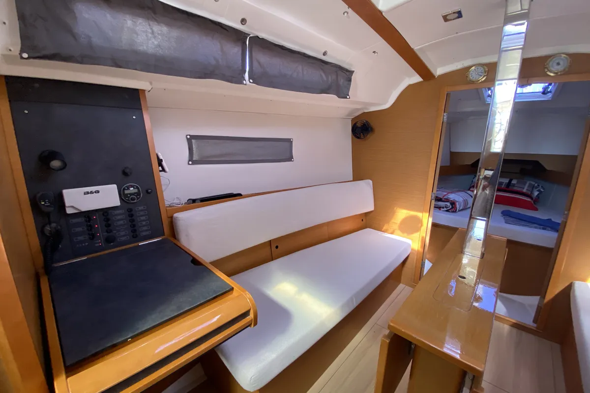 Salon of Blue Dreams, a Jeanneau Sun Odyssey 349 sailboat at Fethiye, Turkey