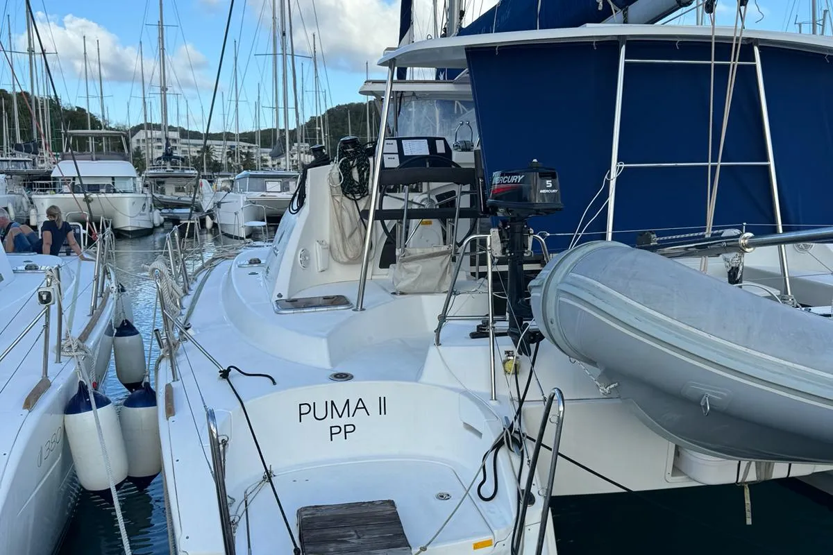 Deck of PUMA II, a Lagoon 380 catamaran at Alameda, United States