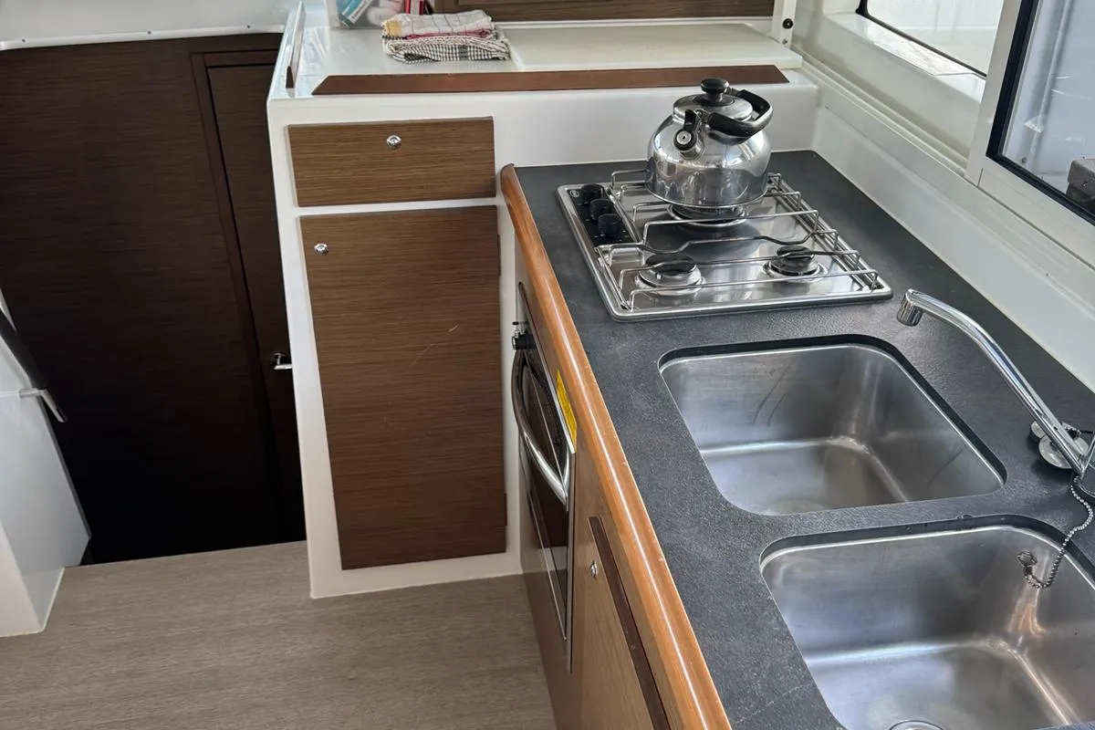 Galley of PUMA II, a Lagoon 380 catamaran at Alameda, United States