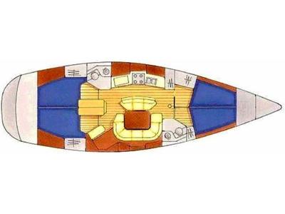 Floor plan of Bourlingueur, a Jeanneau Sun Odyssey 45.2 sailboat at Kerners, France