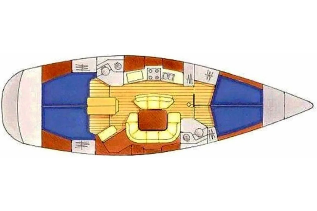 Floor plan of Bourlingueur, a Jeanneau Sun Odyssey 45.2 sailboat at Kerners, France