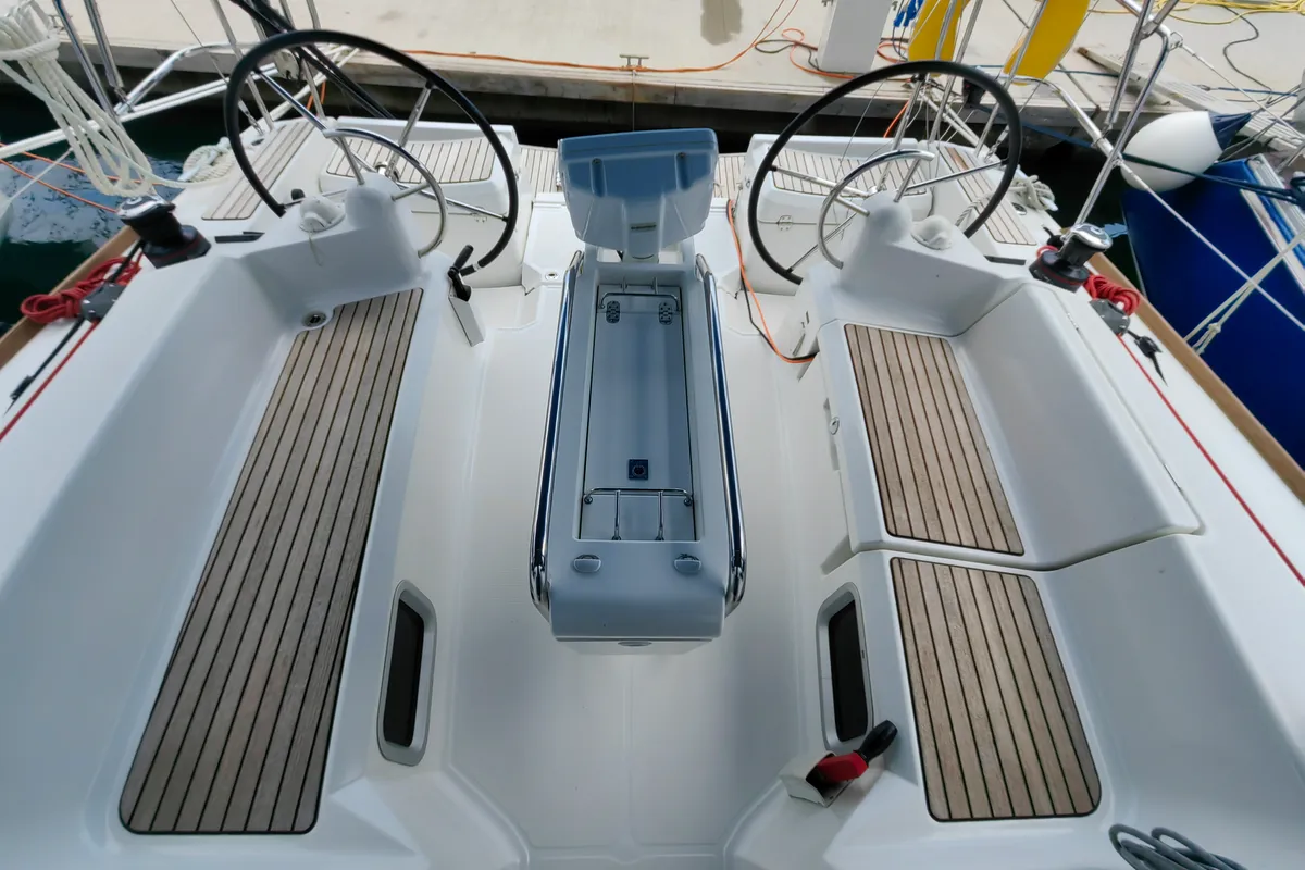 Cockpit of Islanders, a Jeanneau Sun Odyssey 389 sailboat at Mali Lošinj, Croatia