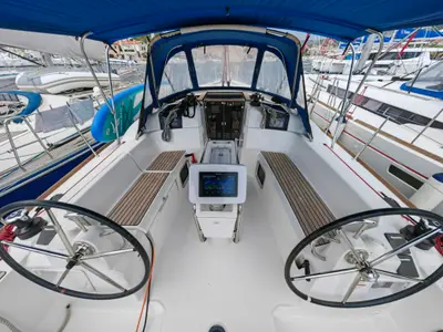 Cockpit of Islanders, a Jeanneau Sun Odyssey 389 sailboat at Mali Lošinj, Croatia