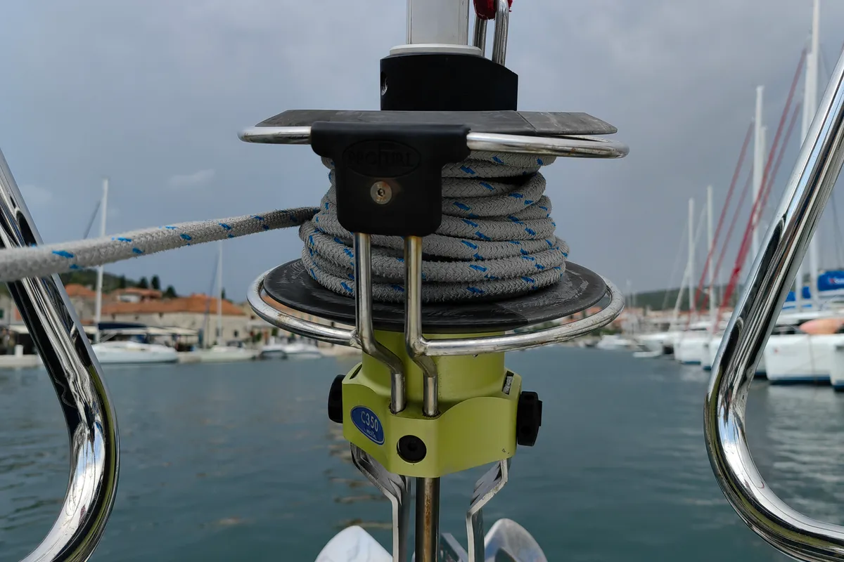 Islanders, a Jeanneau Sun Odyssey 389 sailboat at Mali Lošinj, Croatia