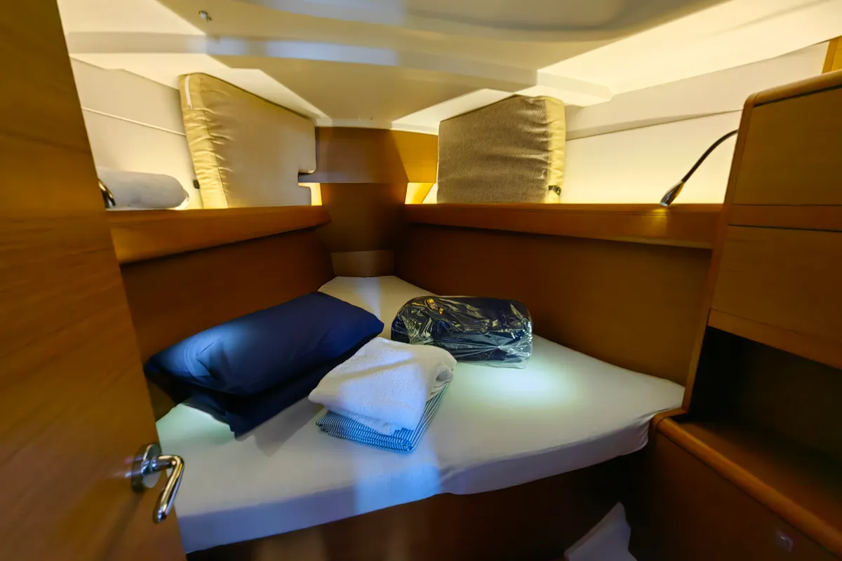 Cabin on Islanders, a Jeanneau Sun Odyssey 389 sailboat at Mali Lošinj, Croatia